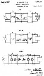 2426622
                              Magnetic field detector, Arthur G Laird,
                              Slonczewski Thaddeus, Bell Labs, App:
                              1944-09-21, W>W.II, Pub: 1944-09-21