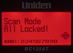 Uniden BC125AT Scanner - Scan Mode All
                    Locked!