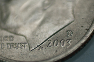 Close Up
                    of Dime, Nikon D300s, Lens Reverse Adapter Ring
                    62mm, Nikon 35-70 Lens