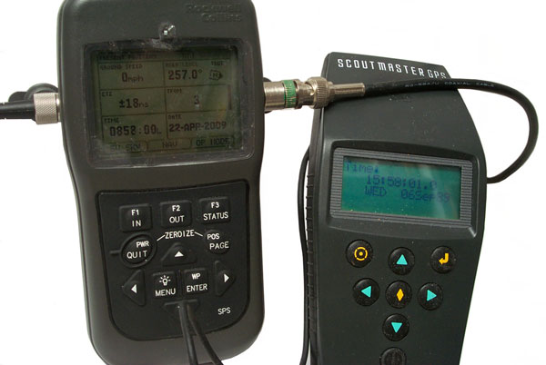 Scoutmaster &
        DAGR (Polaris Guide) GPS receivers showing time & date
