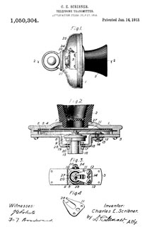 050304
                      Telephone-transmitter, Charles E Scribner, W.E.,
                      1913-01-14 - "granular button unit"