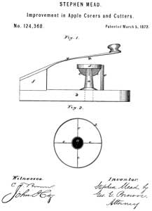 124368
                      Improvement in Apple Corers and Cutters, Stephen
                      Mead, March 5, 1872