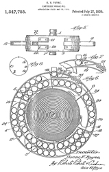 347755
                      Cartridge-magazine, Oscar V Payne, Auto Ordnance,
                      1920-07-27, - 50 round drum magazine