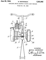 2351992 Auxiliary device adapted to drive light
                    vehicles, Mennesson Marcel, App: 1942-10-22, W.W.II,
                    Pub: 1944-06-20, - Solex motorbike