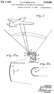 2415095 Radio
                        measurement of distances and velocities, Russell
                        H Varian, William W Hansen, Stanford, App:
                        1938-01-17, (W.W. II: SECRET), Pub: 1947-02-04