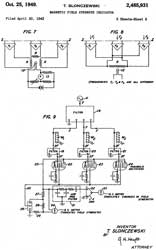2485931
                              Magnetic field strength indicator,
                              Slonczewski Thaddeus, Bell Labs,App:
                              1943-04-20, W.W. II, Pub: 1949-10-25