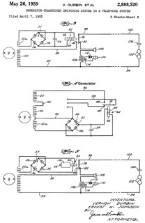 2888520
                          Generator-transducer switching system in a
                          telephone system, Durbin Vernon, Ernest W
                          Johnson, National Pneumatic Co Inc, 1959-05-26
                          - TA-1 Field Phone