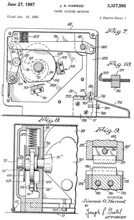 3327595 Paper
                    joining machine, Jimmie A Harrod, PAPER WELDER Inc,
                    Jun 27, 1967, 493/6; 83/630; 493/393; 74/38;
                    493/381