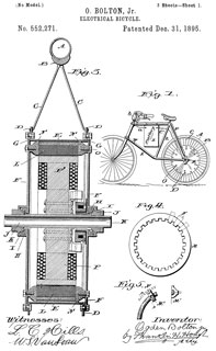 552271 Electrical
                    bicycle, O. Bolton Jr., Dec 31, 1895 - Rear hub
                    motor.