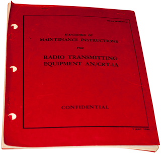 CO-AN 08-30CRT1-2 Handbook of, Maintenance
                    Instructions, for, Radio Transmitting, Equipment
                    AN/CRT-1A CONFIDENTIAL 1 May 1944