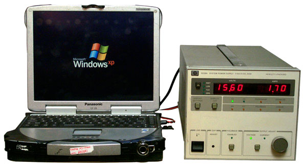 HP 6038A Power
        Supply driving a CF-28 Toughbook computer
