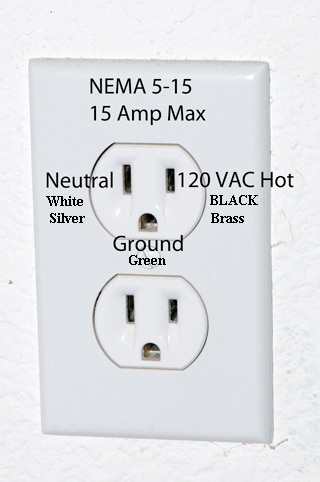 U.S.
                Standard Wall Outlet NEMA 5-15 120 VAC 15 Amp max