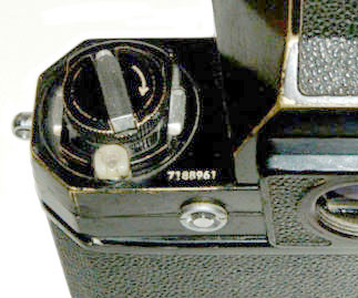 Nikon F
                flash contacts at film rewind crank