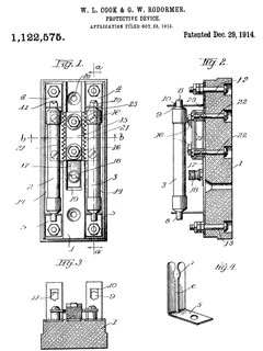1122575 Protective
                  Device, W.L. Cook & G.W. Rodormer, Dec 29, 1914,
                  337/31; 313/306; 337/26; 361/129; 313/309; 361/124;
                  439/830
