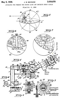 2039878
                      Apparatus for finding the course along any
                      definite great circle, Johann Maria Boykow,
                      1936-05-05