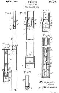 2427841
                      Telescopic mast, Dichter Morris, Film Crafts
                      Engineering Co, Sept 23, 1947, 403/109.3;
                      248/188.5; 403/329; 403/106; 403/300