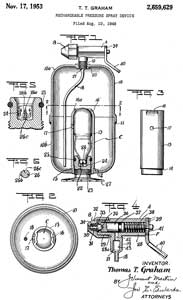 2659629
                  Rechargeable pressure spray device, Thomas T Graham,
                  Ocie P. Alexander, 1953-11-17