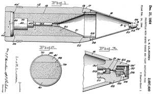 2697400 Projectile
                  with shaped charge and point initiating fuze, Lyle K
                  Liljegren, App: 1944-02-14,
