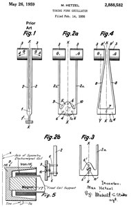 2888582
                        Tuning fork oscillator, Max Hetzel, Bulova Watch
                        Co Inc, Filed: Jun 19, 1953, Pub: May 26, 1959