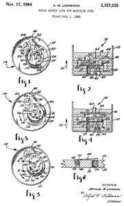 3157125 Rotor safety lock for munition fuze,
                  Arthur M Lohmann, Honeywell, App: 1963-07-01
