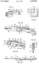 4347665 Pocket knife, Louis S. Glesser,
                  1982-09-07, - instead of a fingernail notch or post,
                  the blade has a hole to allow one hand opening.
                  Spyderco