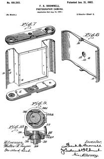 691592 Photographic
                  Camera, F.A. Brownell, Jan 21, 1902, 396/345; 396/538
                  -